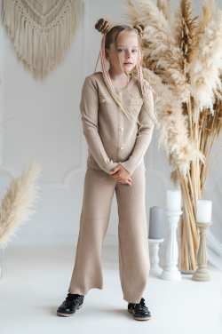 Pletené dívčí kalhoty s ozdobnými knoflíčky