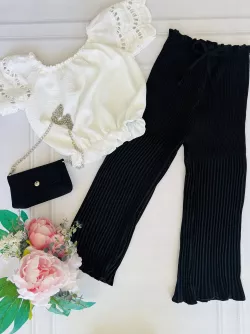 Elegantný 2 dílný set dívčí triko a sukňové kraťasy