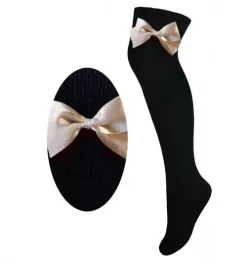 Dívčí jednobarevné nadkolenky s barevnou mašlí