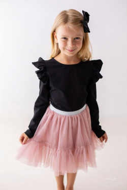 Dívčí vánoční tričko se zlatými třpytkami a volánky na rukávech