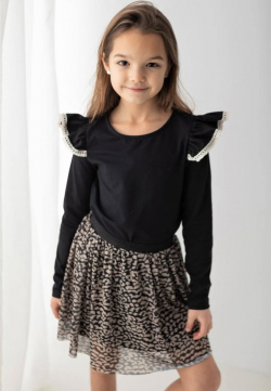 Dívčí vánoční tričko se zlatými třpytkami a volánky na rukávech