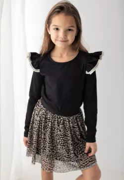 Dívčí vánoční tričko se zlatými třpytkami a volánky na rukávech