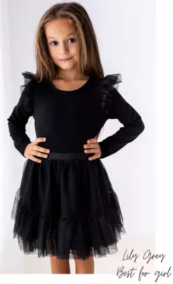 Dívčí vánoční tričko se zlatými třpytkami a volánky na rukávech