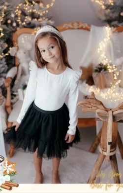 Dívčí vánoční tričko se zlatými třpytkami a volánky na rukávech