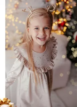 Dívčí vánoční šaty se zlatými třpytkami a volánkem vpředu