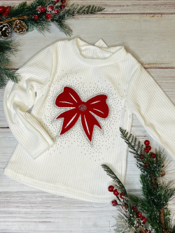 Dívčí vrúbkované tričko s mašlí a kamínky