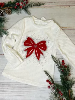 Dívčí vrúbkované tričko s mašlí a kamínky