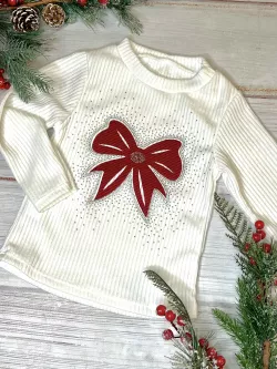 Dívčí vrúbkované tričko s mašlí a kamínky