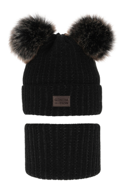 Chlapecká zimní čepice s 2 bambulkami a nákrčníkem