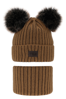 Chlapecká zimní čepice s 2 bambulkami a nákrčníkem