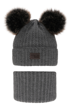 Chlapecká zimní čepice s 2 bambulkami a nákrčníkem
